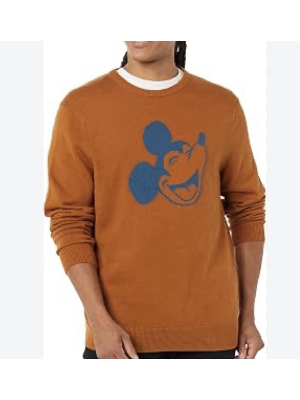 New Disney Mickey Mouse Brown Knit Pullover Sweater Men's Size M Cotton Graphic
